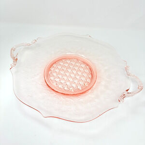 Depression Glass Lancaster Pink Cane Landrum 13" Handled Sandwich Plate Platter